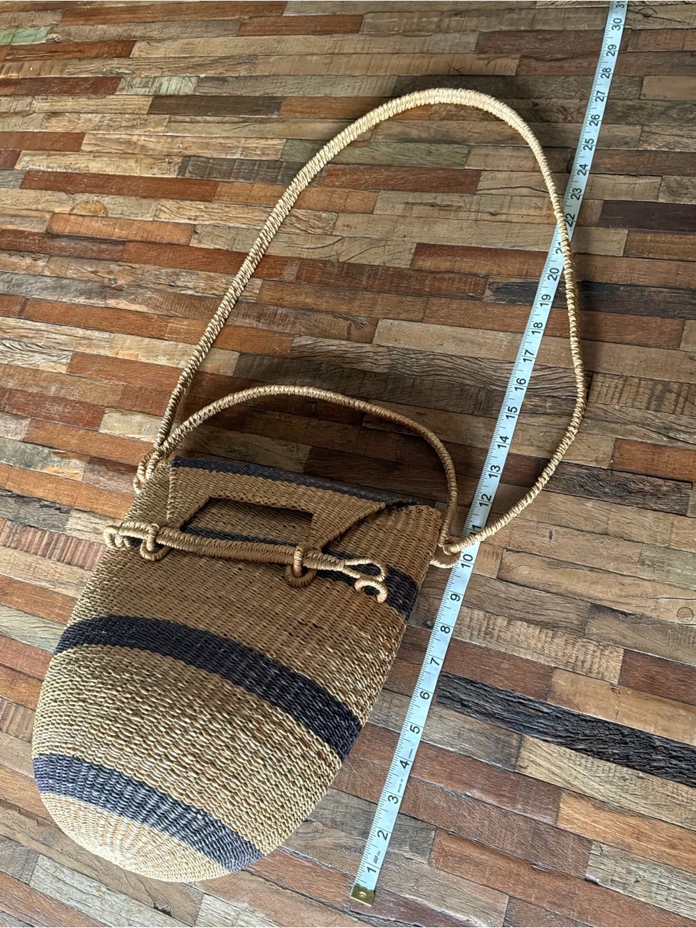 Handwoven Straw Crossbody Bag in Natural and Black - Boho Shoulder Bag